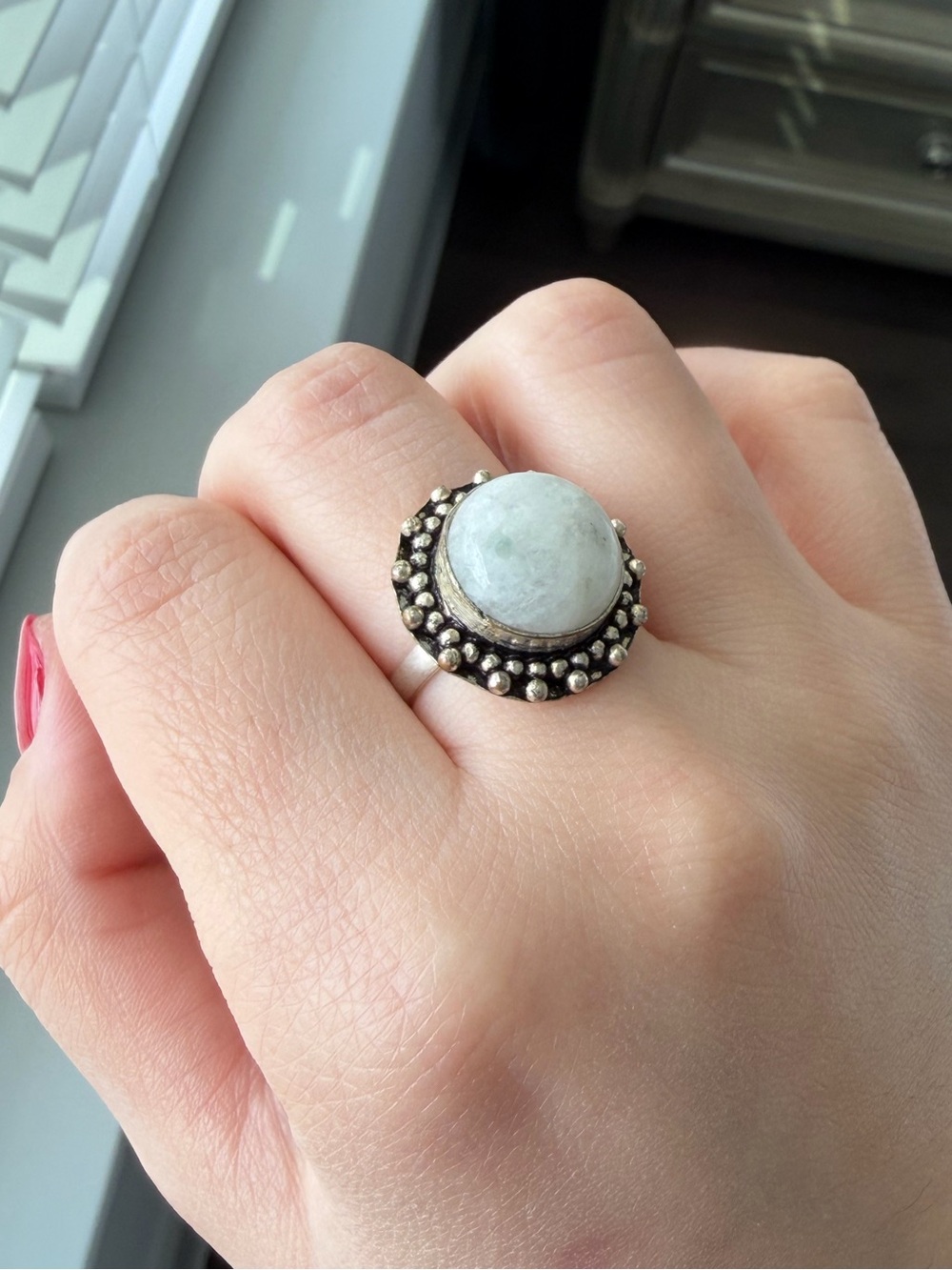 Silver Ring with Moonstone Gemstone - Women's Fashion Jewelry